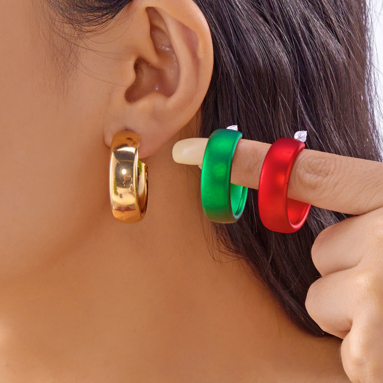 Wholesale Christmas Red  Green and White Twisted Hoop Earrings
