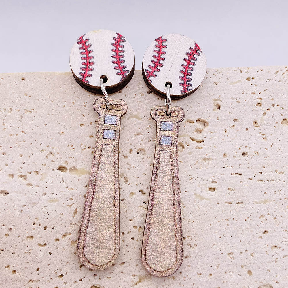 Wholesale Baseball Softball Wooden Earrings