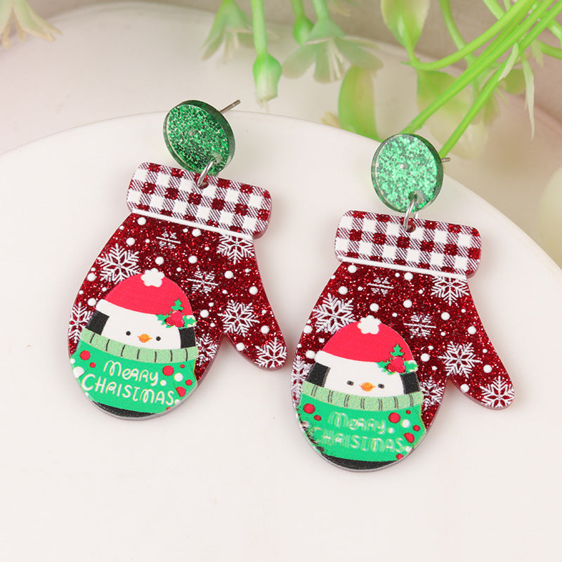 Wholesale  Christmas Series Elk Gloves Acrylic Earrings