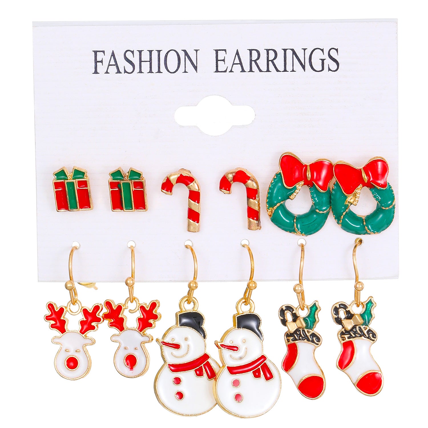 Wholesale Christmas Oil Drip Christmas Bell Elk Earrings Set