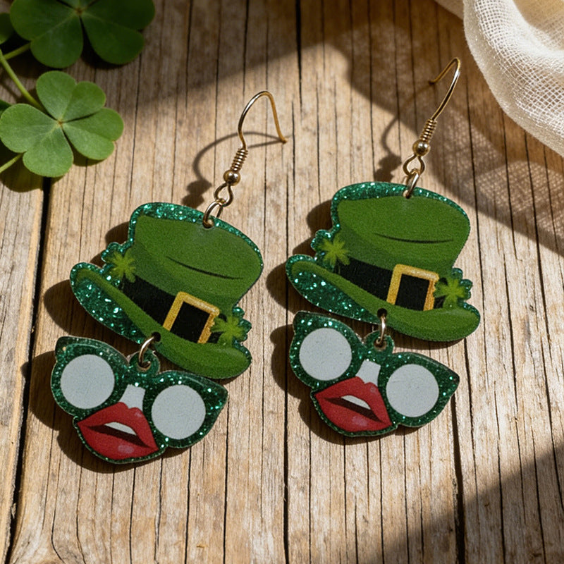 Wholesale St.  Patrick' s Day Shamrock Acrylic Earrings