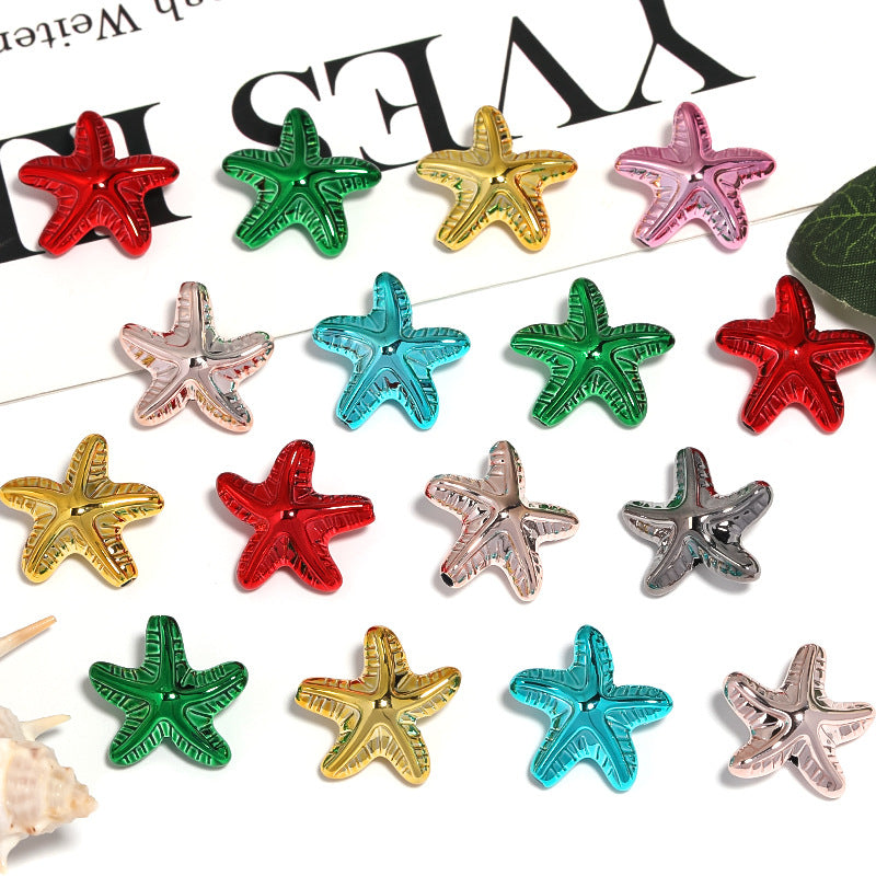 Wholesale 100pcs Electroplated Metallic Starfish Acrylic Pentagram Straight Hole DIY Beads