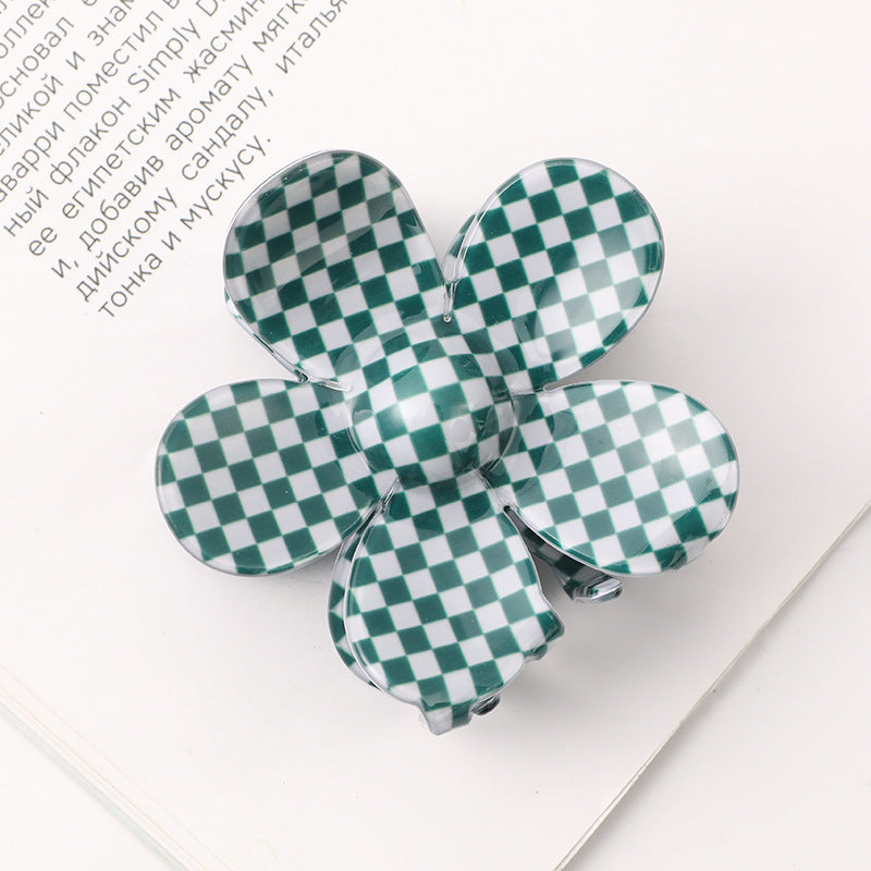 Wholesale Checkered Flower Colored Acrylic Hair Clips