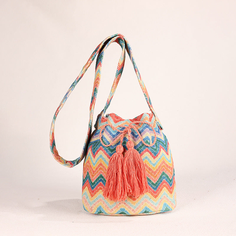 Wholesale Crossbody Bohemian Canvas Printed Bucket Bag