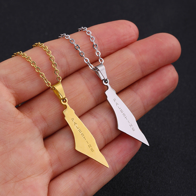 Wholesale Israel and Palestine Map Stainless Steel Necklace Collarbone Chain