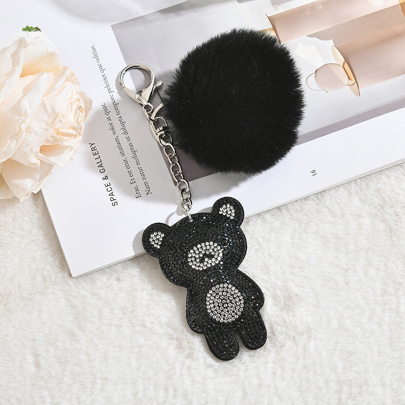 Wholesale Cute Little Bear Plush Ball Rhinestones Pom Pom
 Keychain