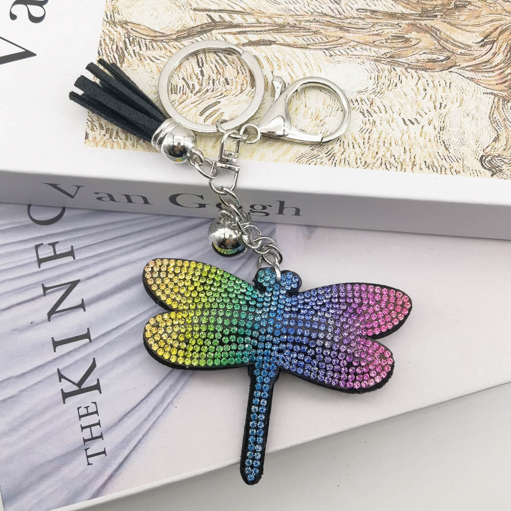 Wholesale 4pcs  cute creative dragonfly pendant rhinestone keychain