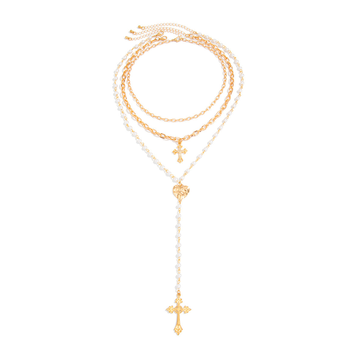 Wholesale Punk metal cross pendant with pearl heart necklace
