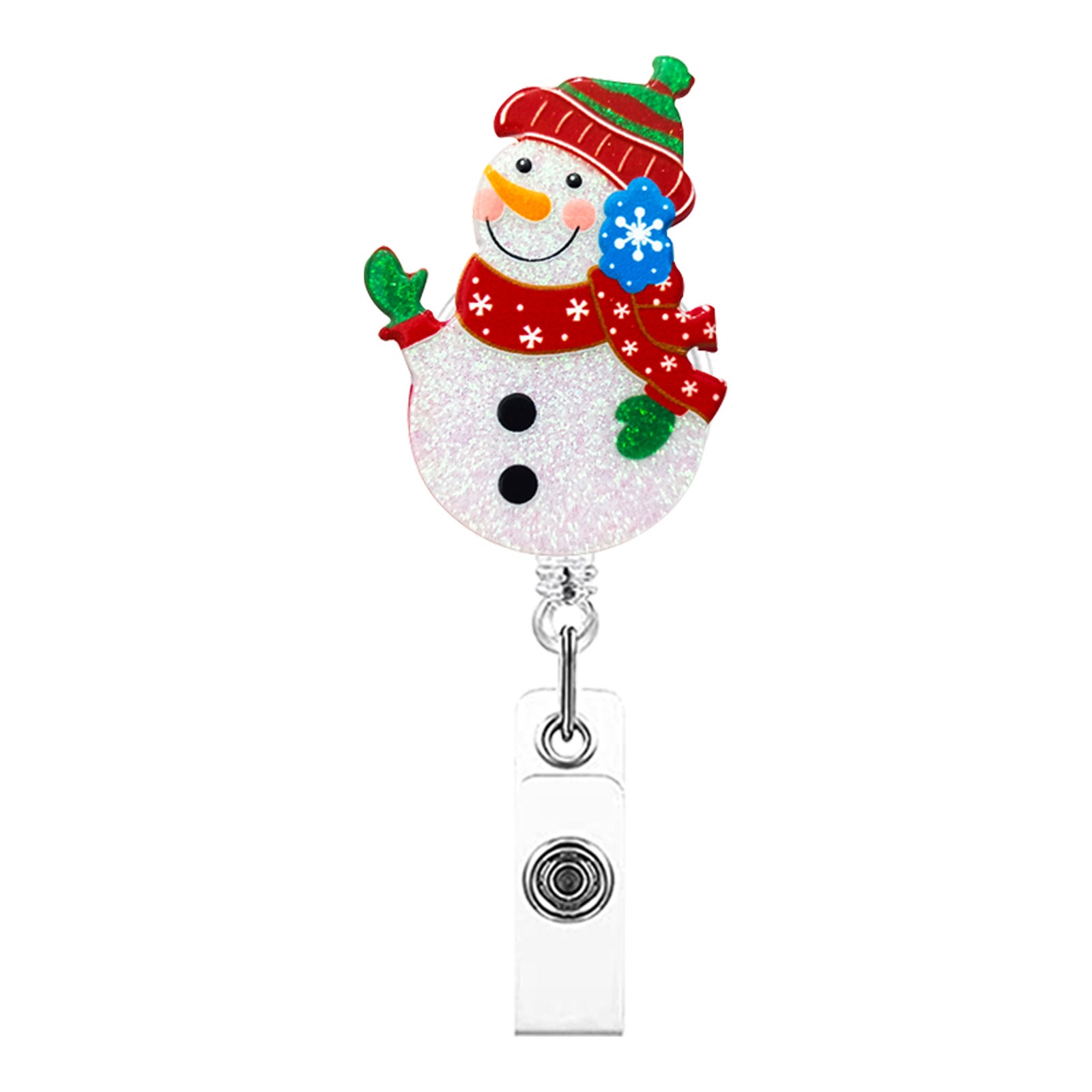 Wholesale Badge Reels 2023 Christmas Acrylic Sparkling Pink Snowman Socks Gloves Retractable Keychain