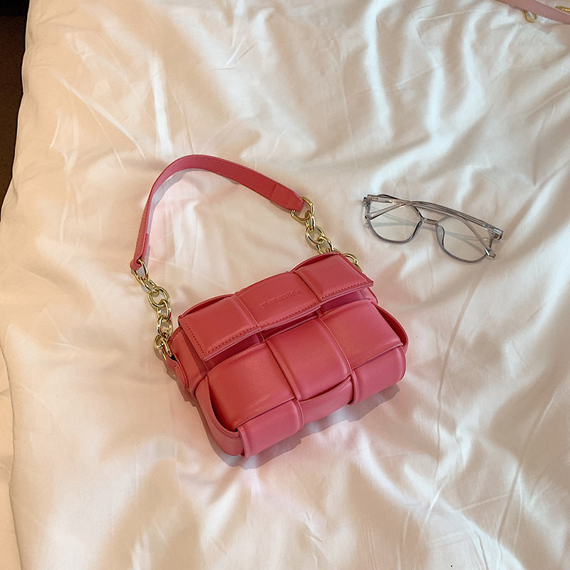 Wholesale Pink Woven PU Shoulder Bag Chain Crossbody Bag