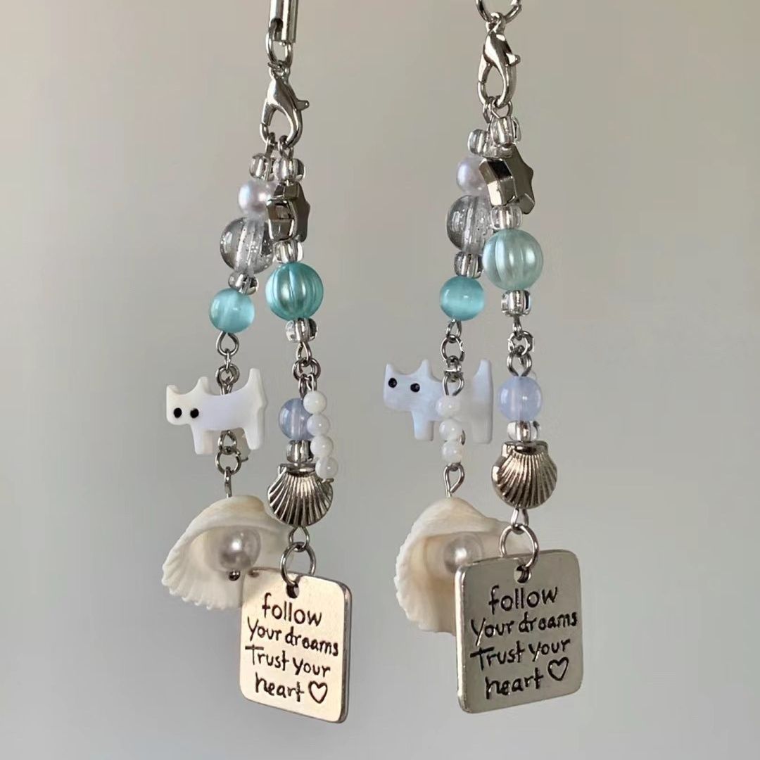 Wholesale Small fresh summer cat shell pendant mobile phone chain keychain