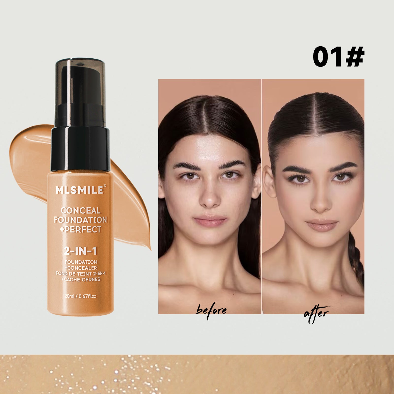 Wholesale MLSMILE Liquid Foundation Lasting Waterproof and Sweat-proof, Easy To Open The Oil Control Concealer Foundation