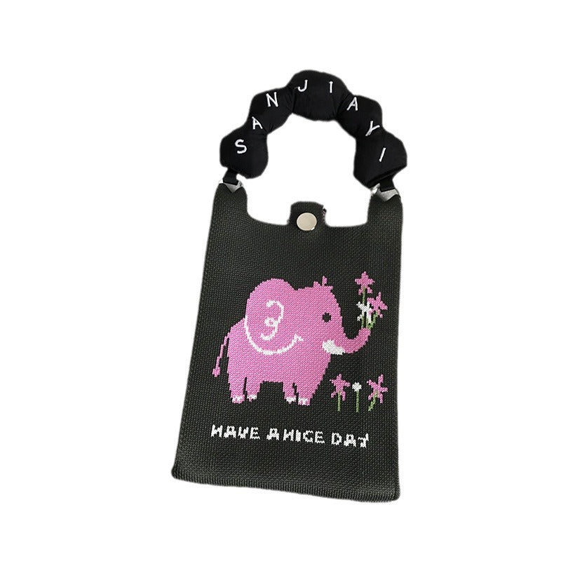 Wholesale Cute Cartoon Elephant Pattern Mini Clutch Knitted Bag
