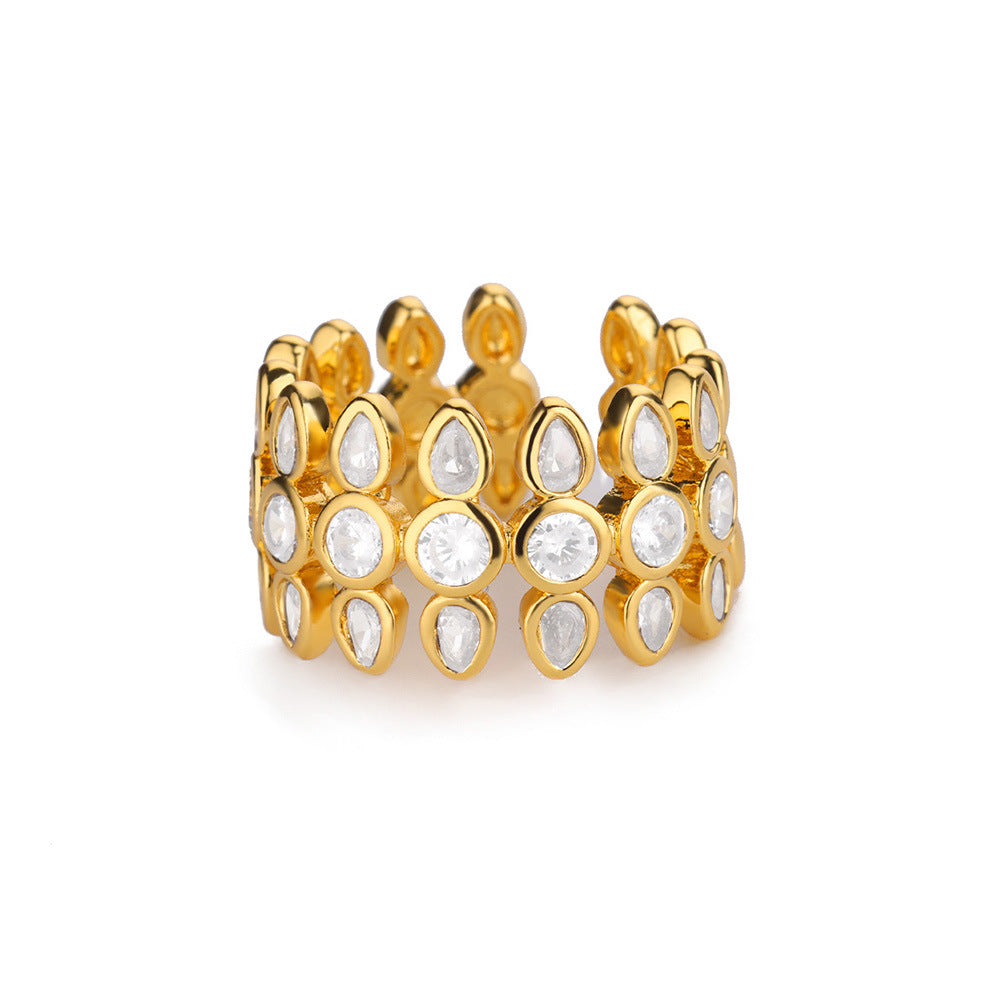 Wholesale X-Shaped Stripesd Zircon Double Color Luxury Open Ring