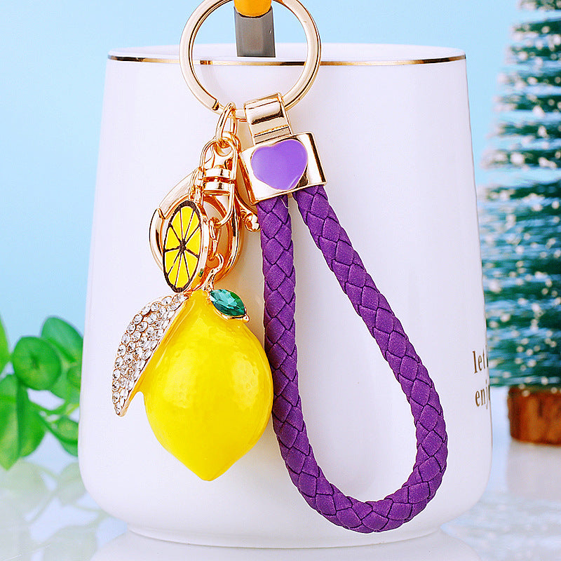 Wholesale Rhinestone Lemon Design Car Keychain Bag Charm Trendy Gift Accessory