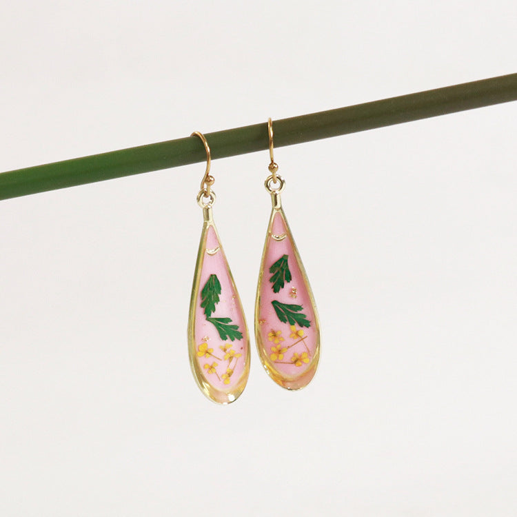 Wholesale 6pcs Plant Specimen Resin Colorful Dried Flower Earrings