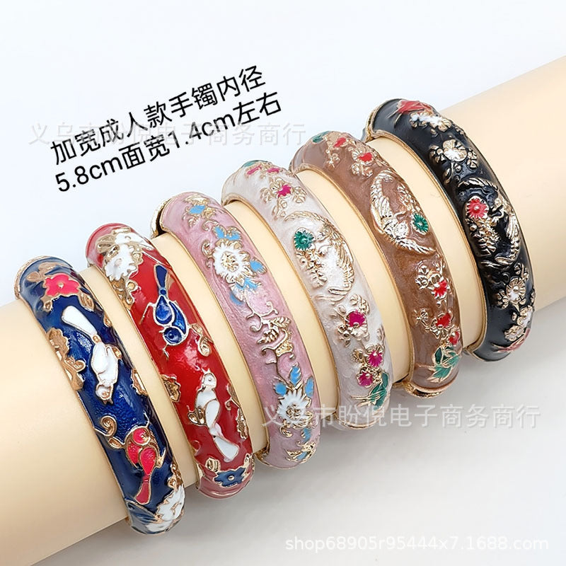 Wholesale 12pcs Cloisonne Children's and Adult's Thin and Wide Flower Bracelets