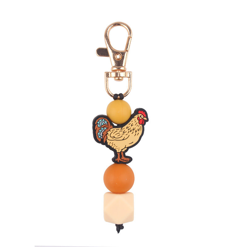 Wholesale Cartoon Rooster Teether Silicone Beaded Keychain