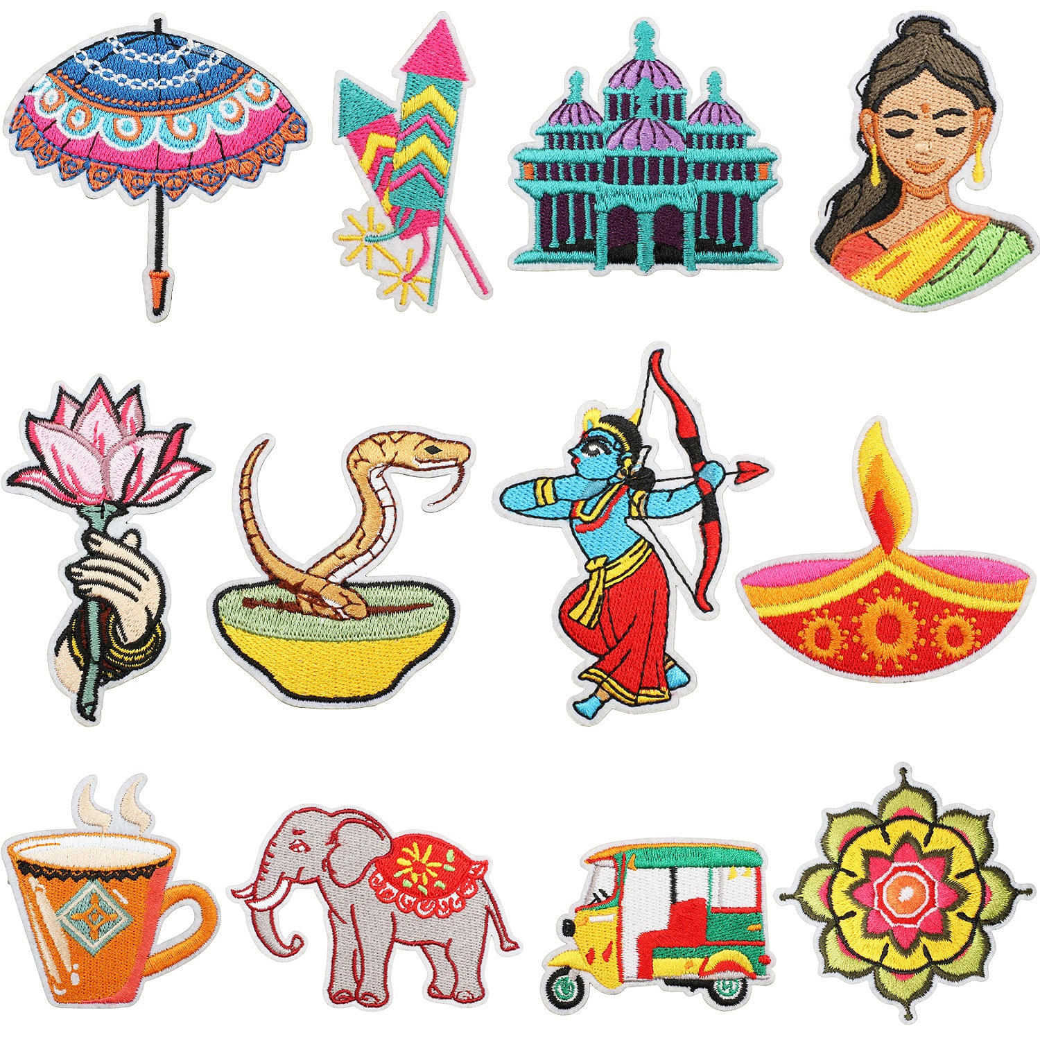 Wholesale Polyester Thread Embroidered Patch Indian Diwali Elephant And Cobra Design Decorative Clothing Craft Supply