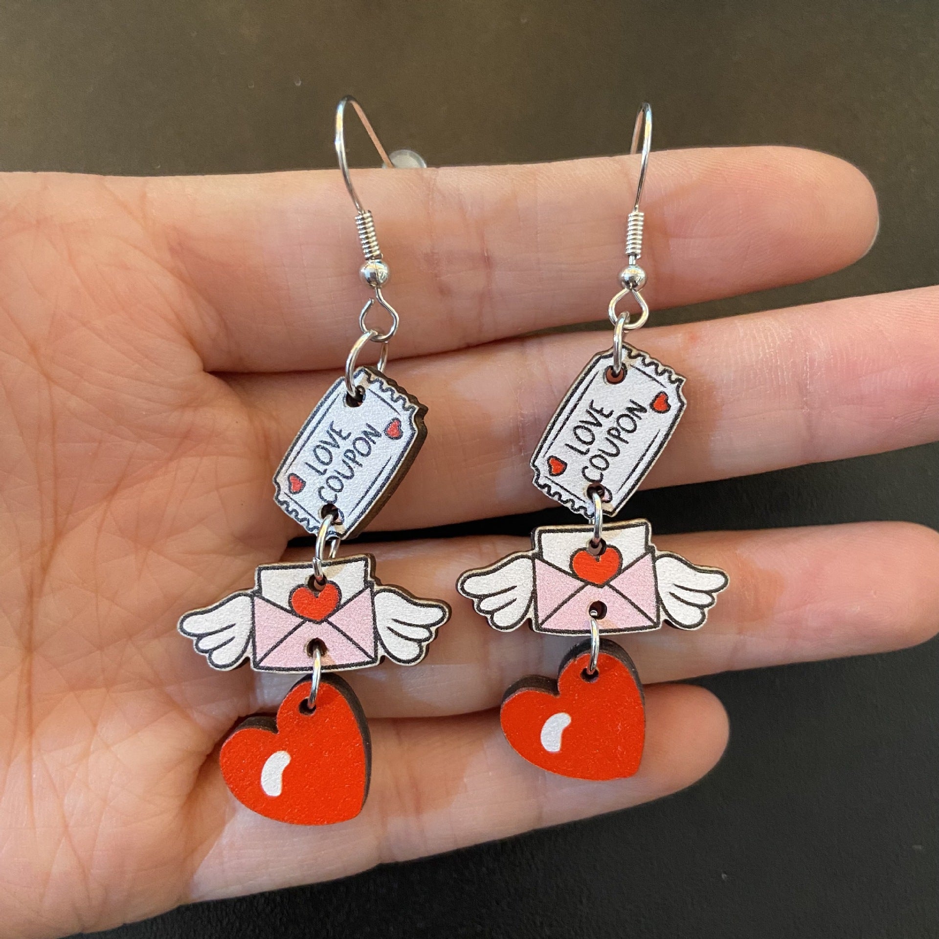 Wholesale Valentine's Day Pink Heart Coffee Cup Cupid Tape Earrings