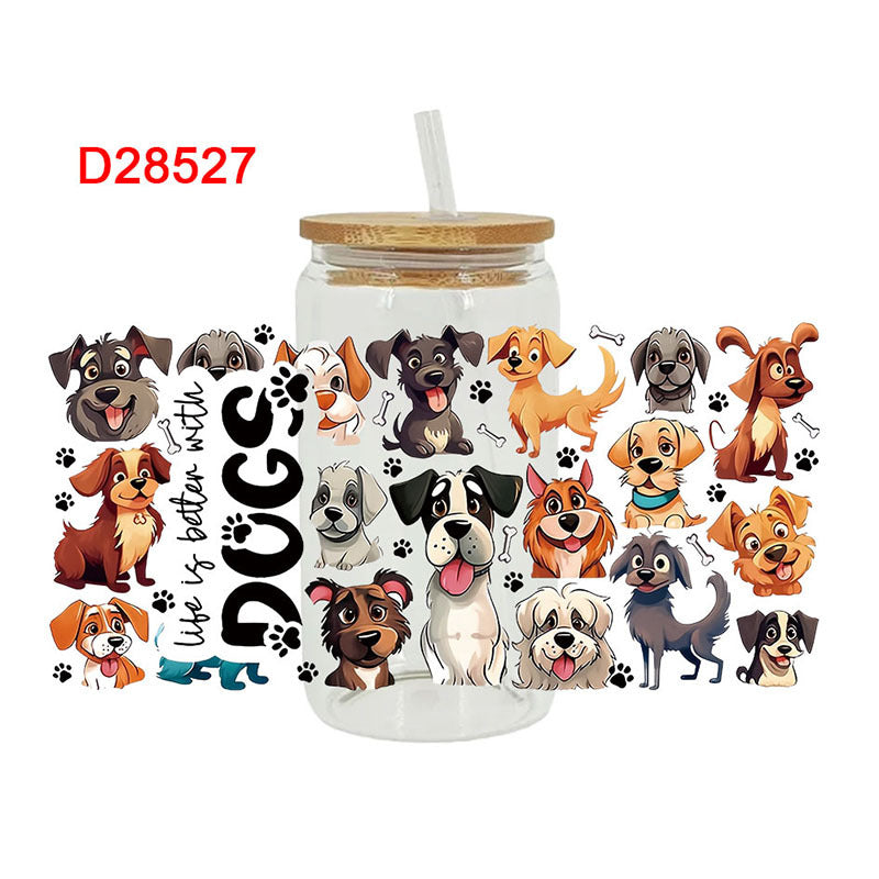 Wholesale Cute Cartoon Cat and Dog Series 16oz Cup UV DTF Wraps