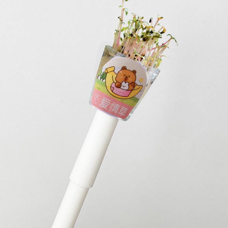 Wholesale 4pcs Creative Grass Pen Rich Flowers Black Gel Pen DIY Mini Potted Pen