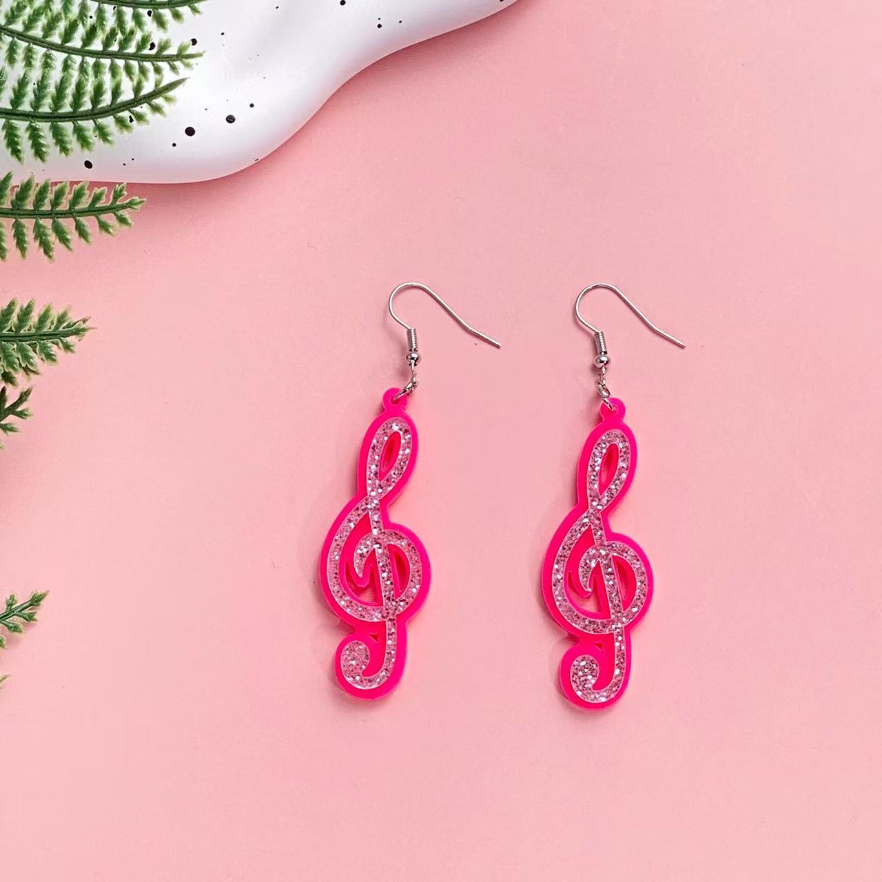 Wholesale Valentine's Day Pink eighth note pentagram acrylic earrings