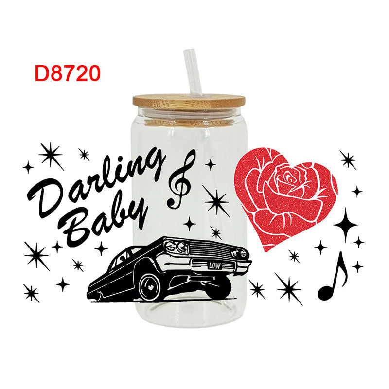 Wholesale Pink Love Flower  16oz Cup UV DTF Wraps