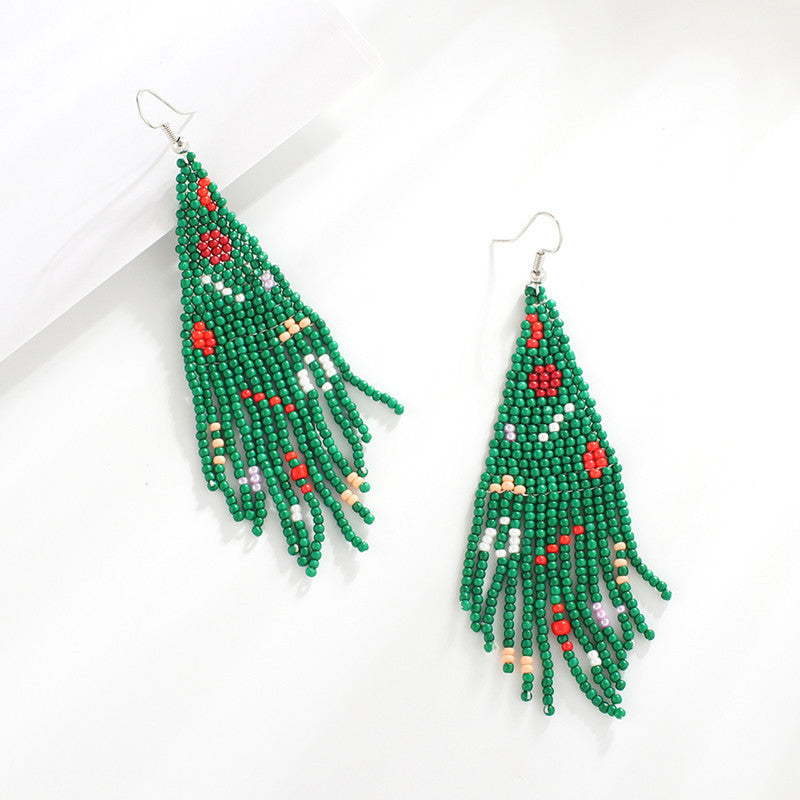 Wholesale Christmas Tassel Hand Knitted Christmas Tree Santa Claus Rice Bead Earrings