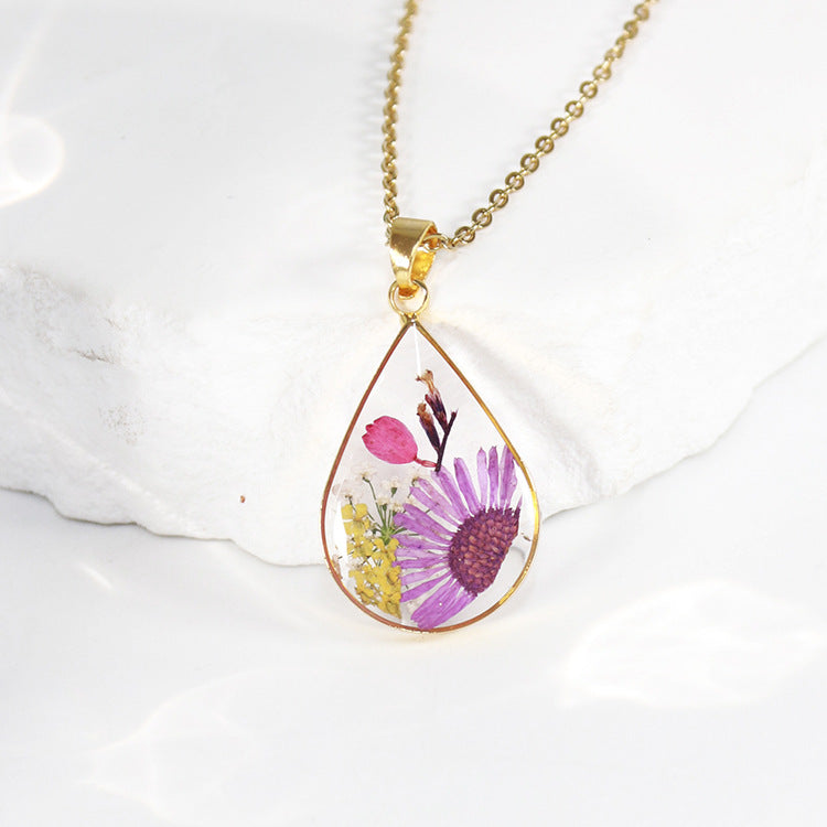 Wholesale 6pcs Golden Water Drop Month Flower Series Plant Specimen Necklace