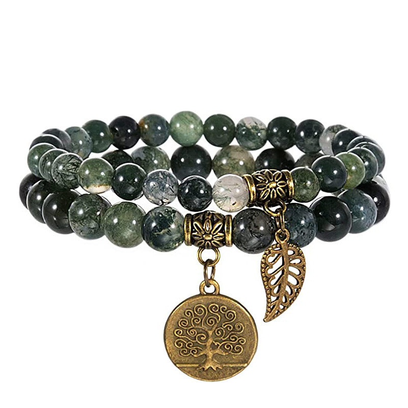 Wholesale Tree Of Life Leaf Pendant Bracelet Set Colorful Stone Beaded Jewelry For Everyday Wear Boutique Resale