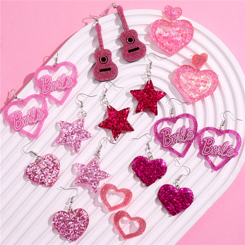Wholesale Pink Valentine's Day Love Acrylic sequins Flowing Sand Peach Heart Sweetheart Spicy Girl Earrings