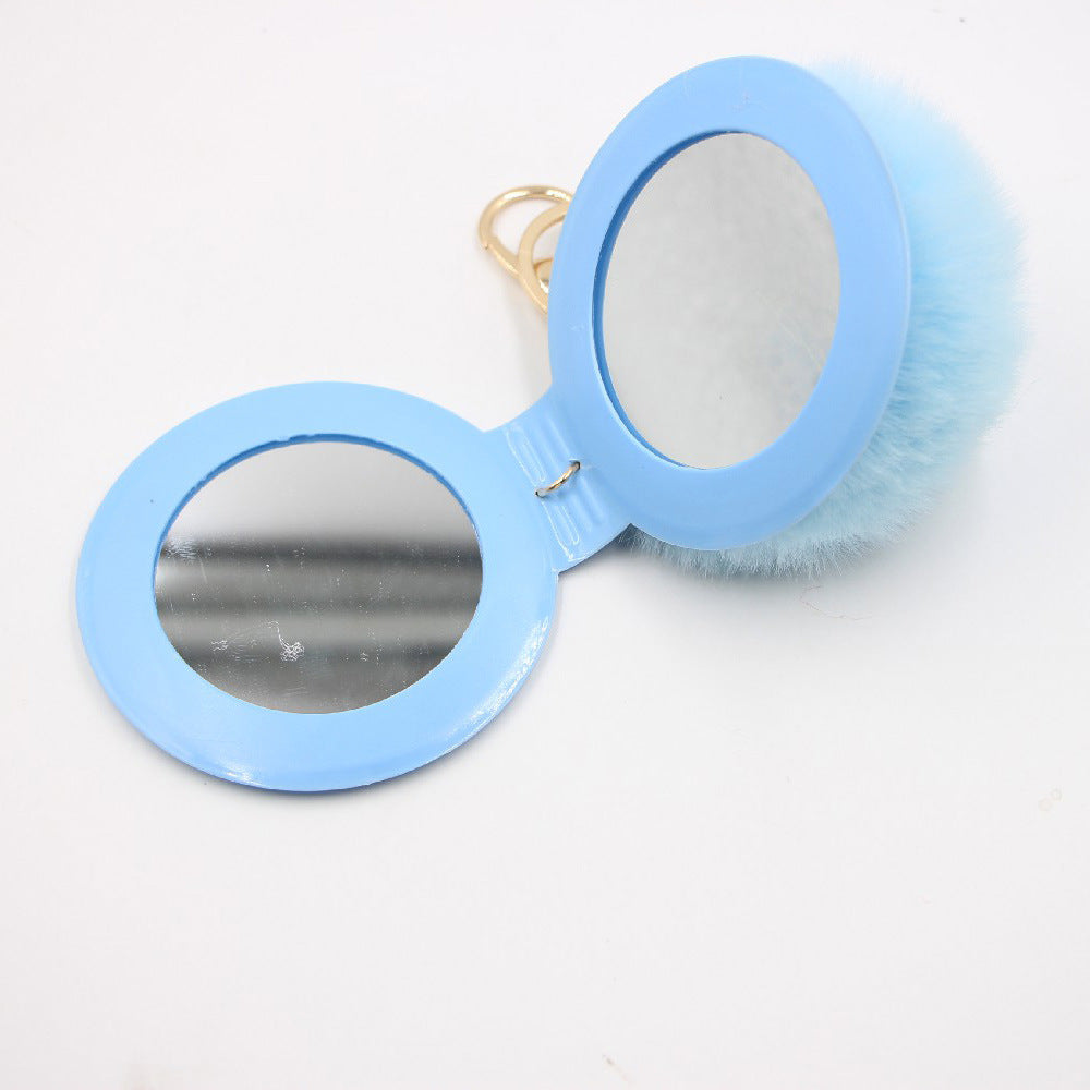 Wholesale Creative Light Gray Leather Pom Pom Mirror Keychain Bag Charm Car Key Accessory For Women Party Gift