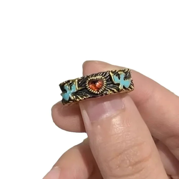 Wholesale Vintage bird mouth distressed heart open ring