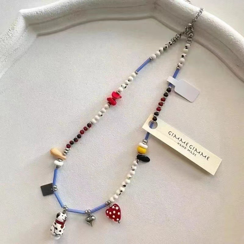 Wholesale Spring and Summer Fresh Light Blue Niche Beaded Necklace