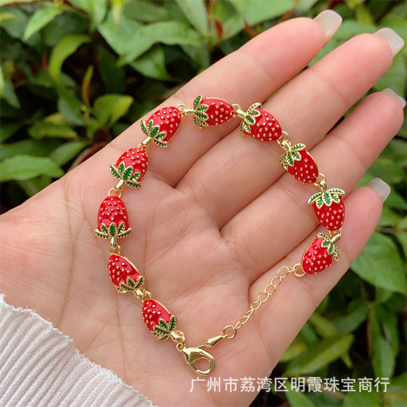 Wholesale  Copper Plated 18k Gold Cute Style Cherry Ladybug Bracelet