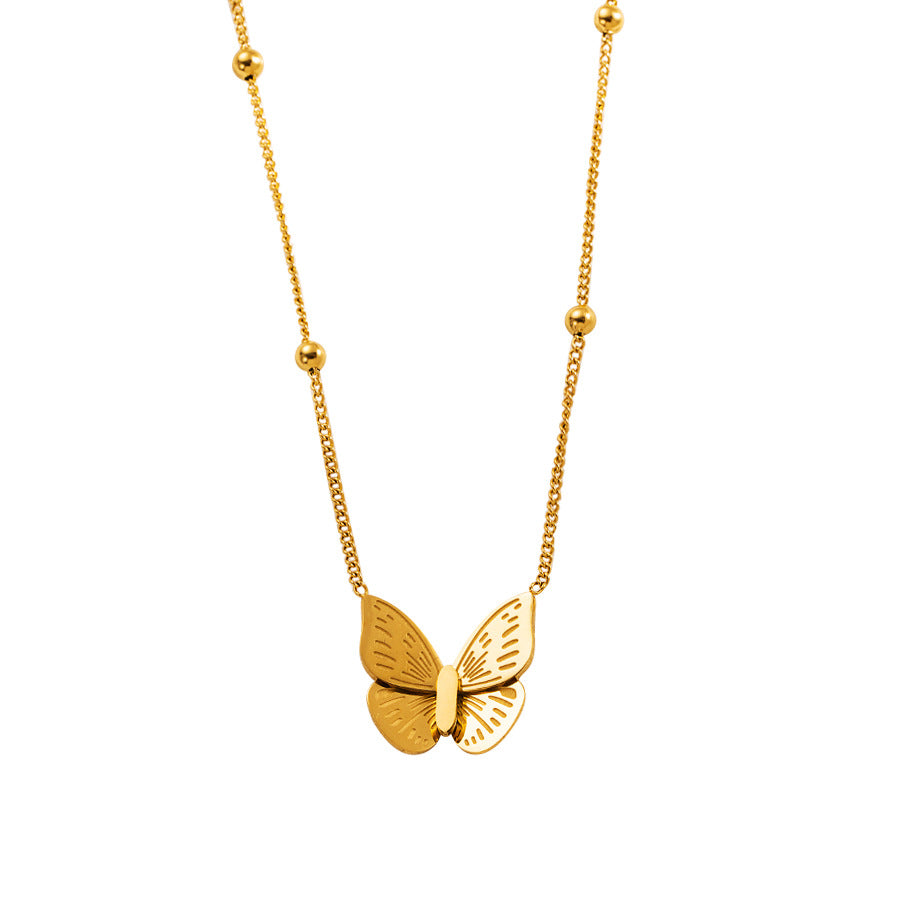 Wholesale Butterfly Necklace Water Wave Bracelet Titanium Steel Gold Plated Clavicle Chain