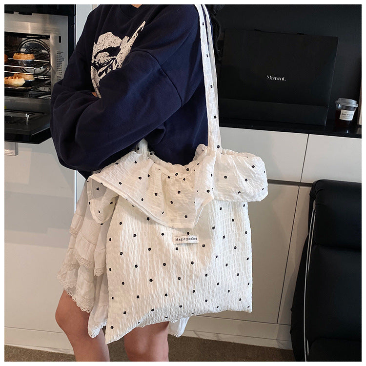 Wholesale Polka dot fabric bag single ruffle shoulder bag fairy style