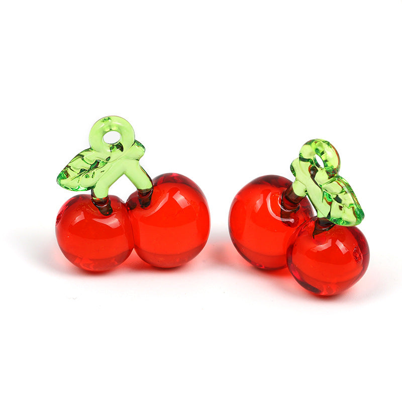Wholesale  10pcs/pack DIY resin accessories three-dimensional transparent color cherry strawberry pendant with hole keychain bag Jewelry pendant