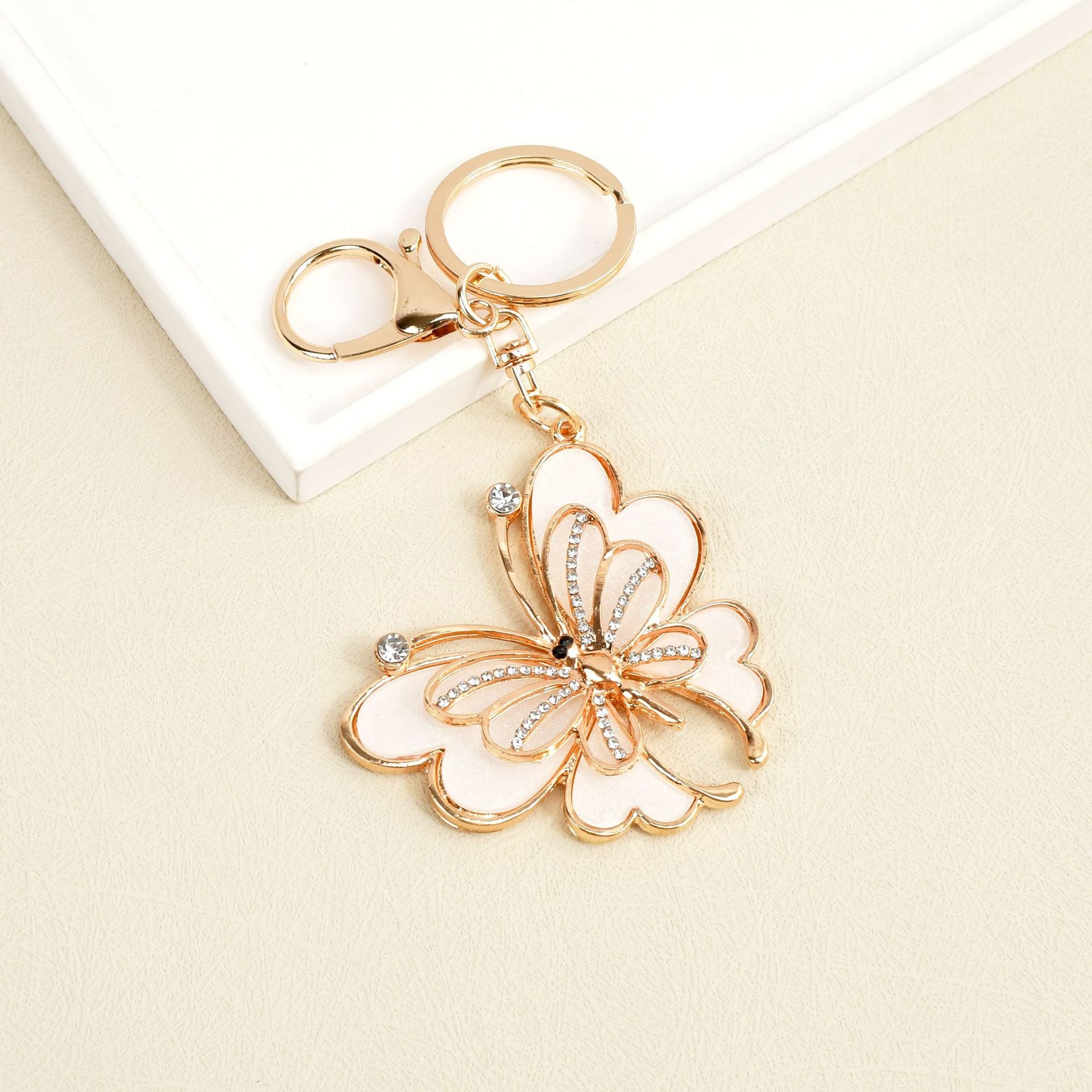 Wholesale Double Layer Butterfly Diamond Metal Keychain