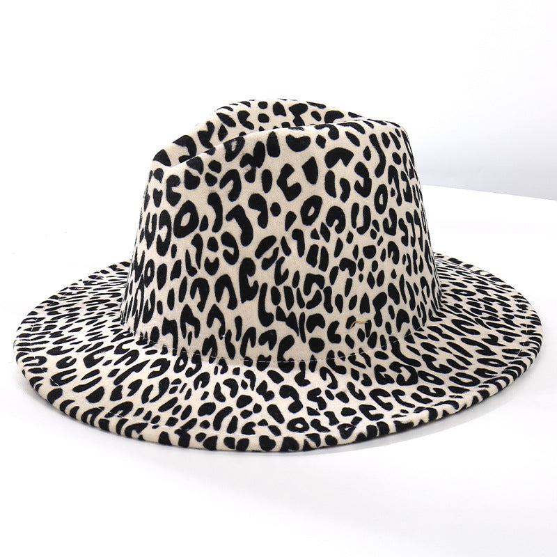 Wholesale Leopard Patterned Woolen Jazz Top Hats