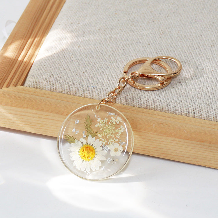 Wholesale 6pcs/pack Resin Natural Dried Flower Sunflower Keychain