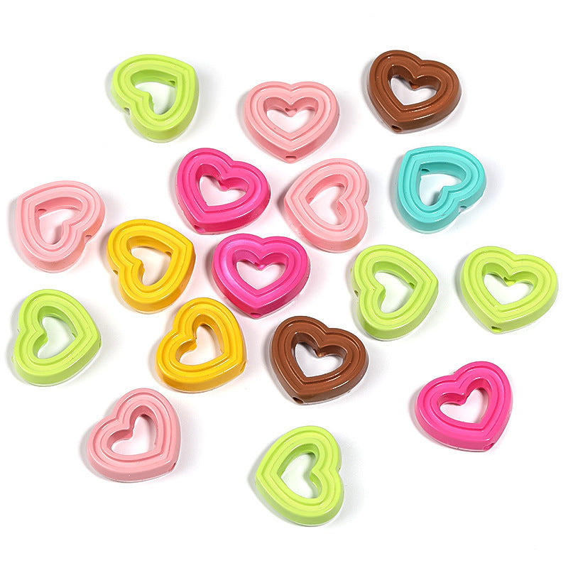 Wholesale 100pcs Acrylic Colorful Hollow Heart Jewelry Accessories Beads
