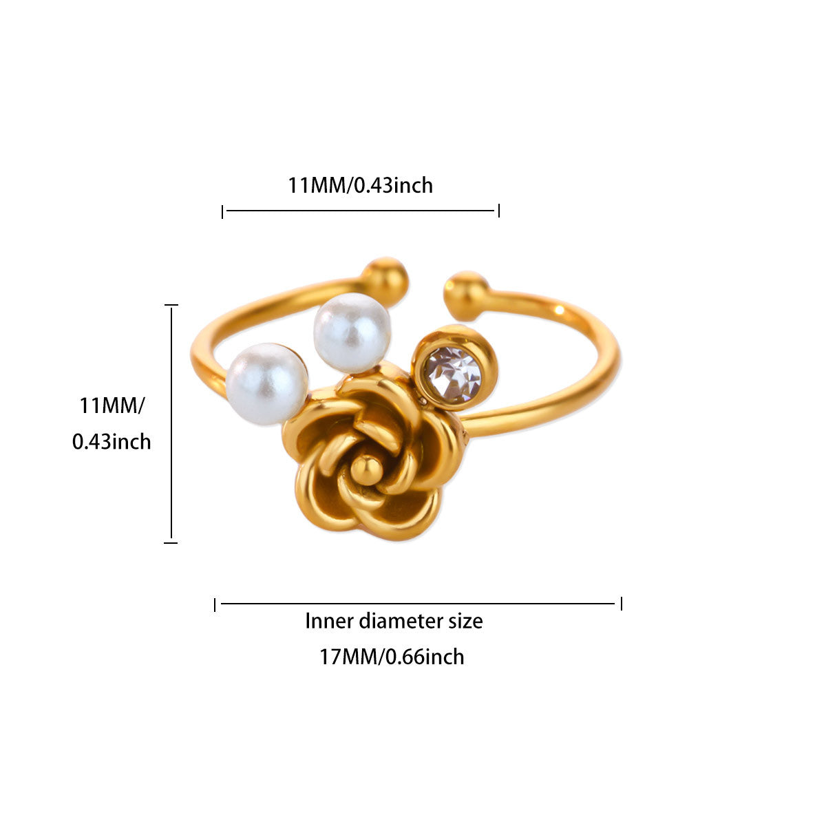 Wholesale Luxury Zircon Pearl Heart-Shaped Adjustable Opening Ring