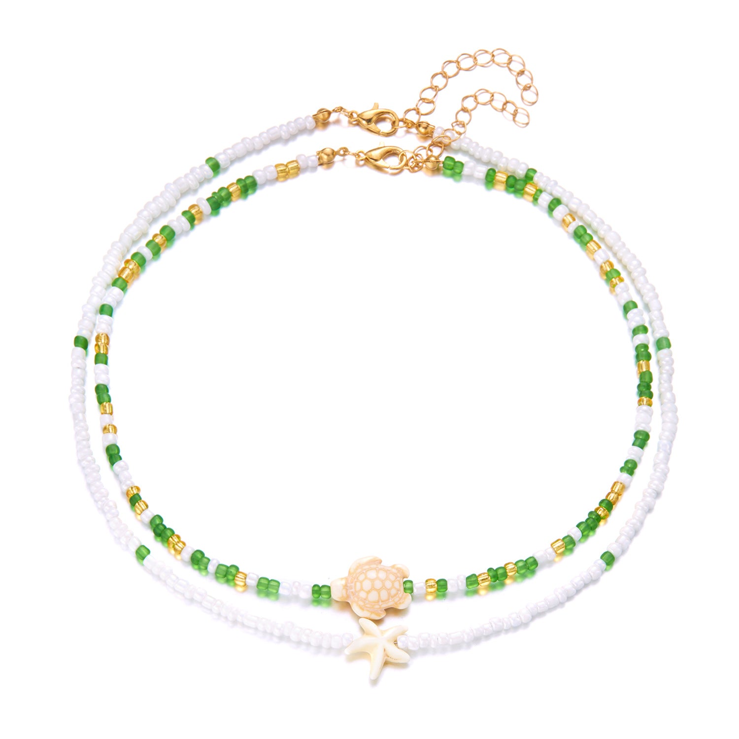 Wholesale Bohemian Starfish Colorful Rice Bead Necklace Set