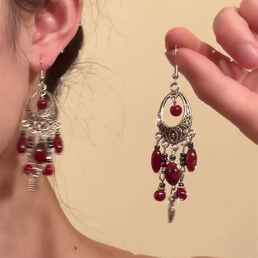 Wholesale New Chinese style beaded tassel retro earrings