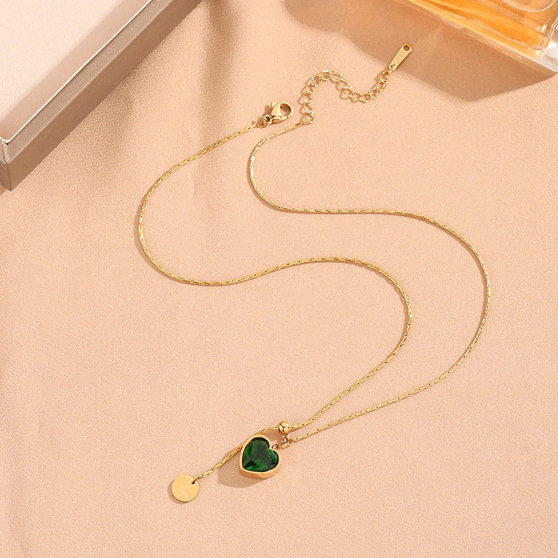 Wholesale Emerald Diamond Heart Titanium Steel Necklace