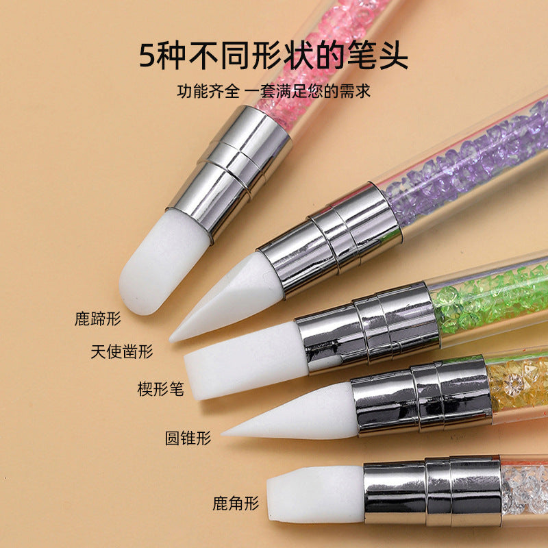 Wholesale Double-headed manicure silicone pen sticker pressing stick multi-function magic mirror powder smear carving glue adjustment manicure tool