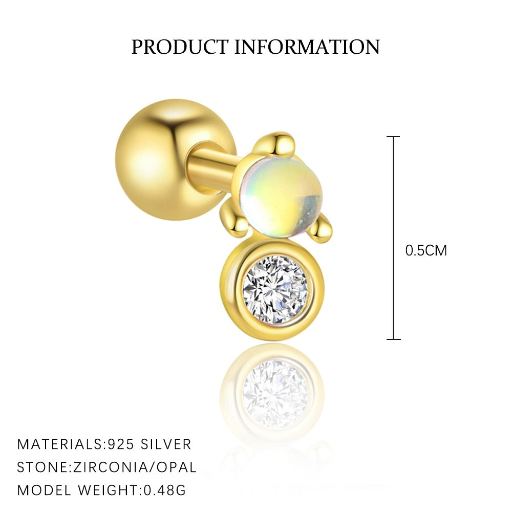 Wholesale Star Moon Zircon Round Head Earnail Ear Studs
