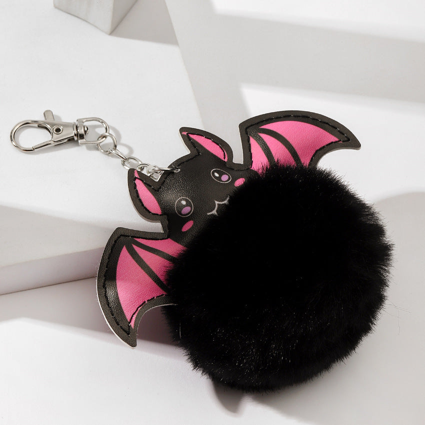 Wholesale Halloween PU Bat Fur Balls Keychain